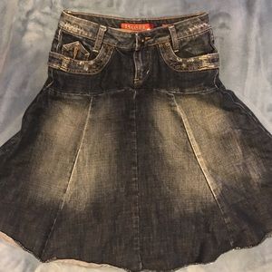 Mudd Tulip Denim Mid-skirt Dark Fade denim buttoned quad pocket 90s skirt Y2K